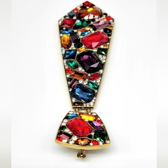 Heidi Daus Multicolor Swarovski Crystal Encrusted Tie Shaped Brooch Enhancer - Picture 6 of 13